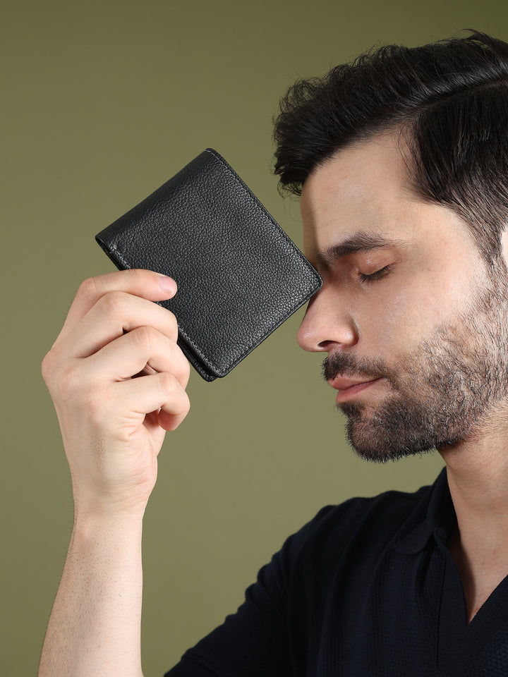 Black Textured Leather Mens Wallet