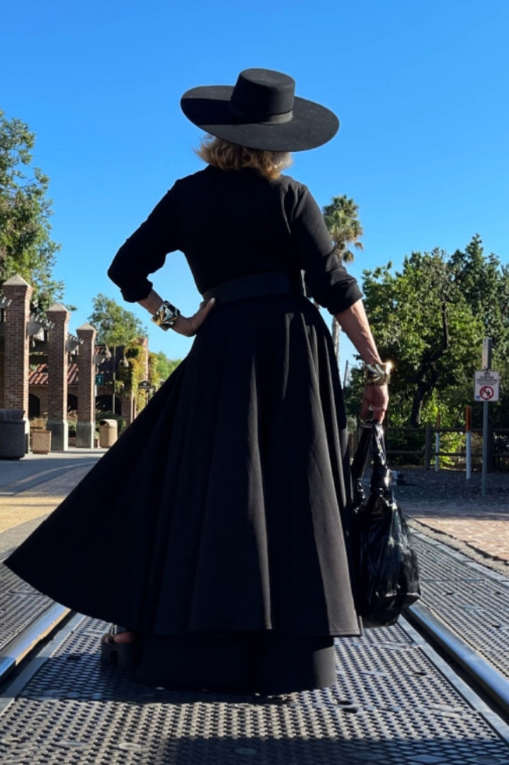 Beautiful Black Long Duster Coat Dress
