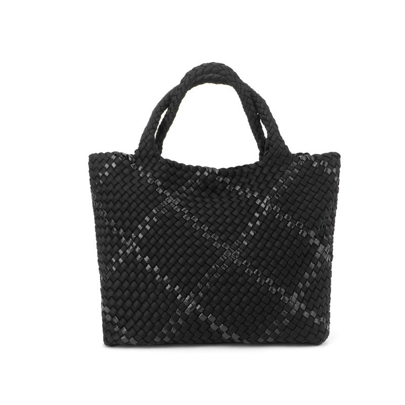 The Charli | Large Woven Neoprene Tote with Wristlet | Onyx with Glittered Stripe