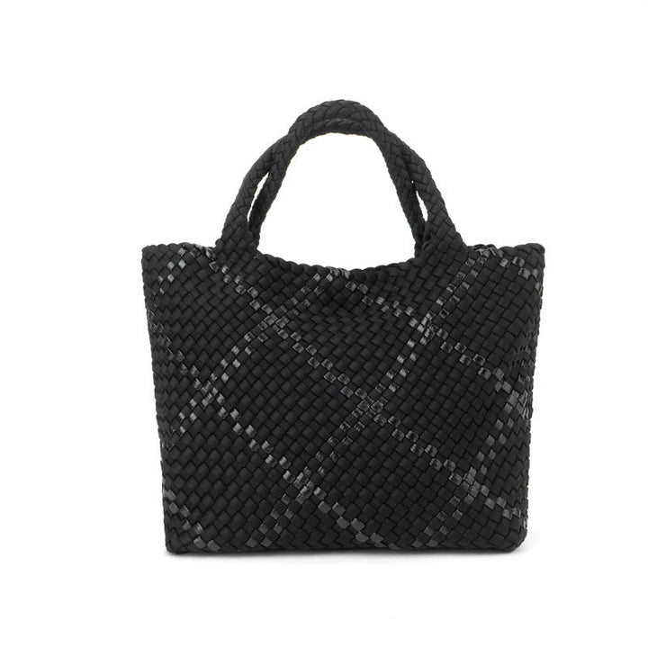 The Charli | Large Woven Neoprene Tote with Wristlet | Onyx with Glittered Stripe