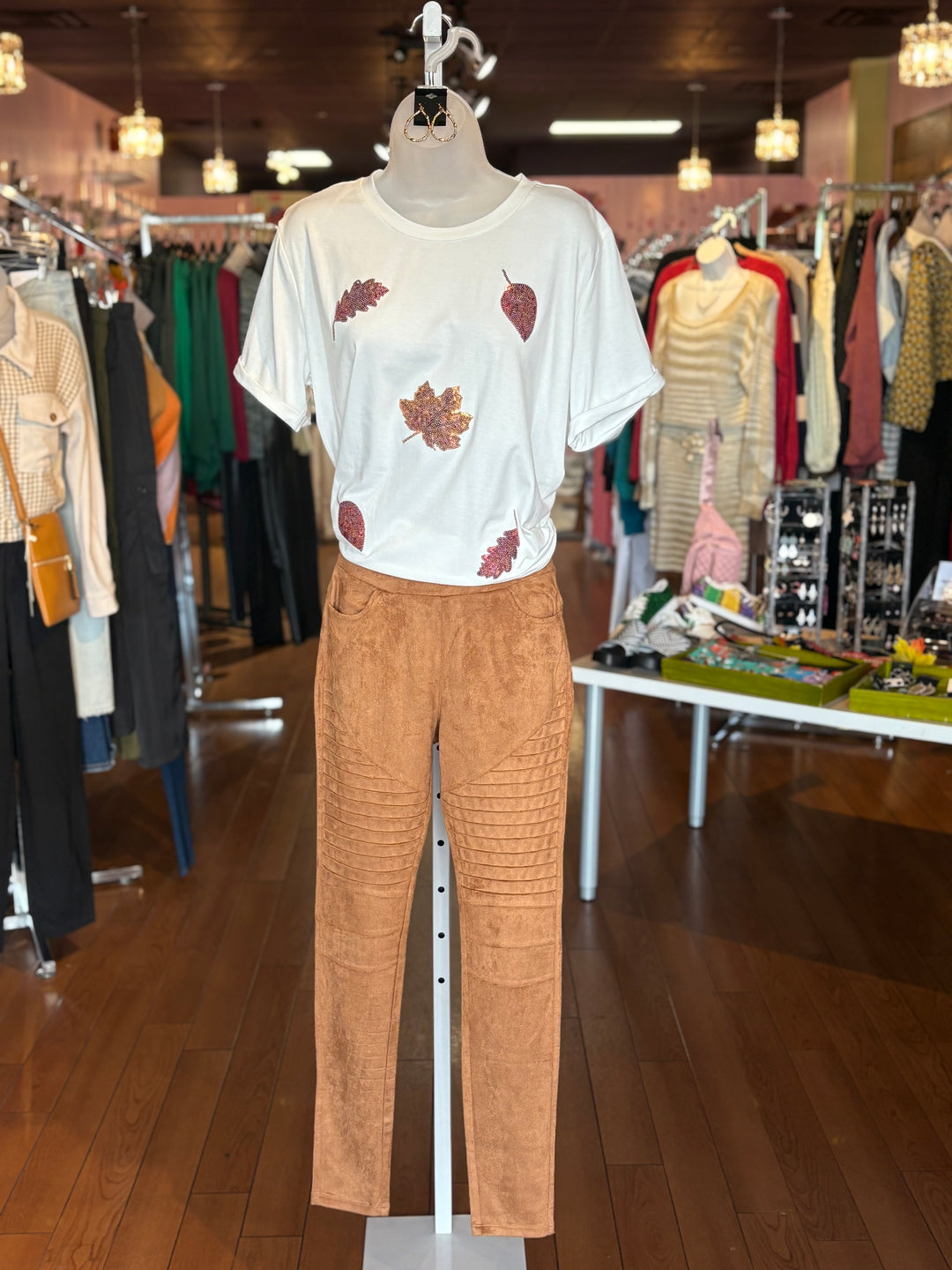 Yelete Textured Faux Sude Tan Pants