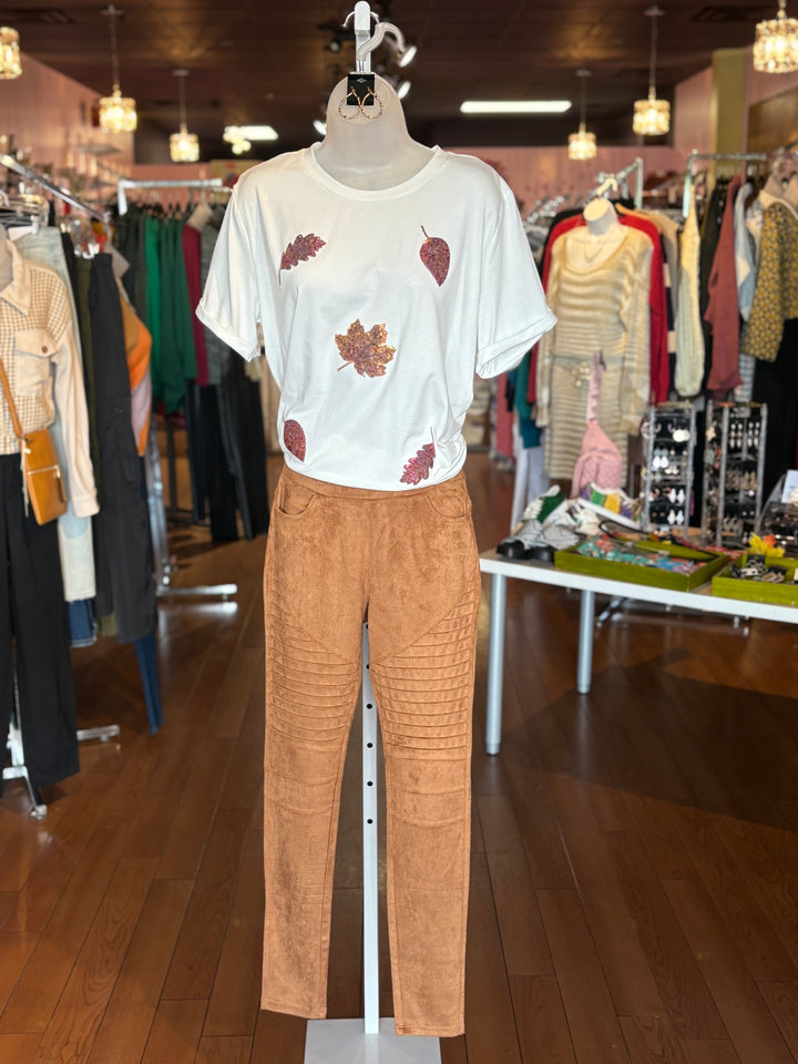 Yelete Textured Faux Sude Tan Pants