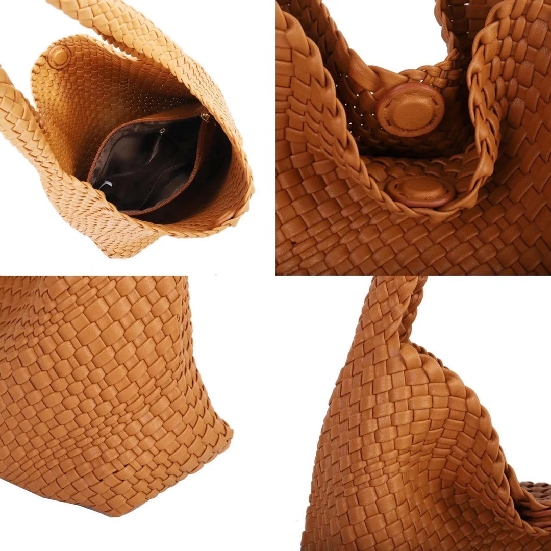 The Willow | Large Woven Vegan Leather Tote - Camel