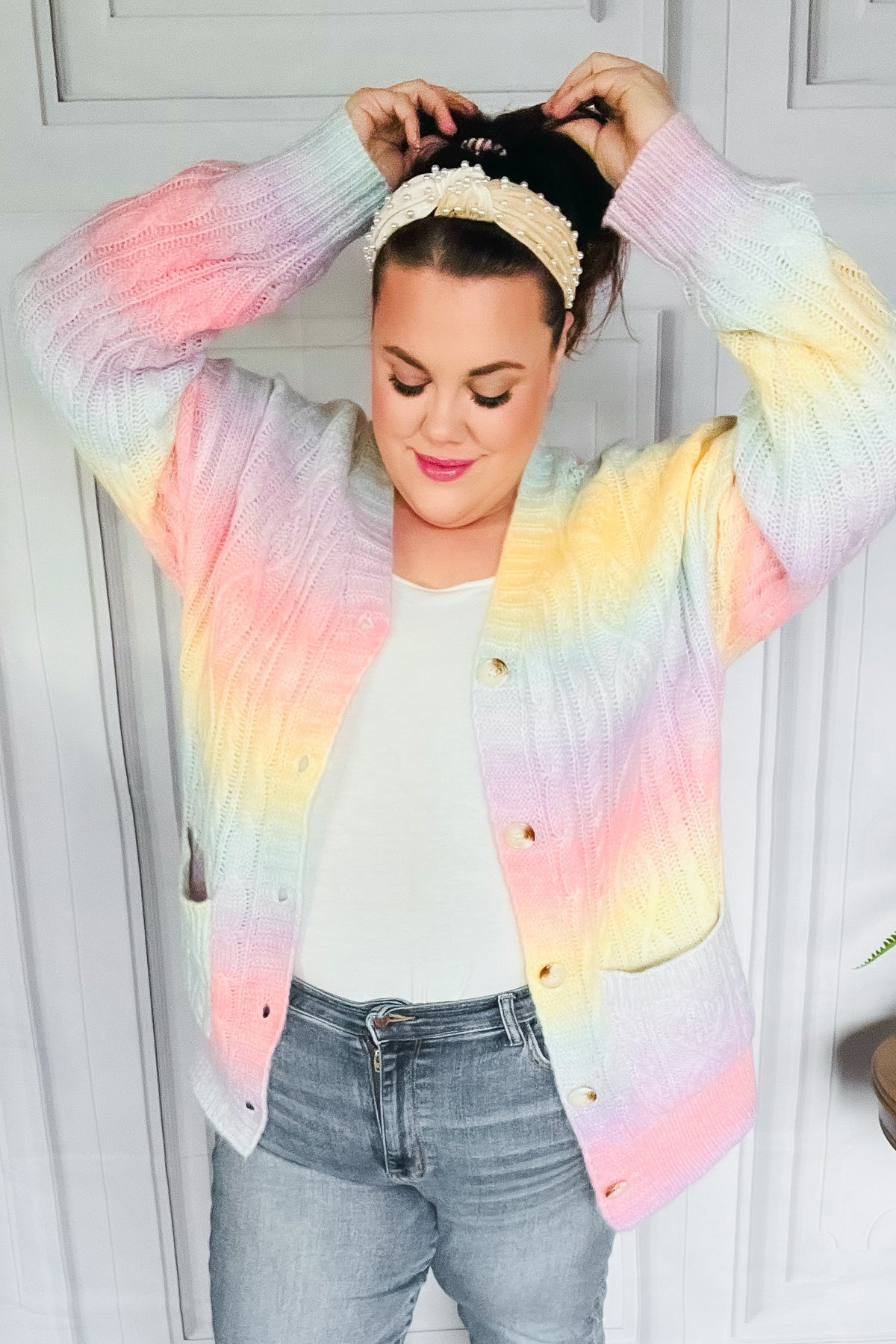 Face The Day Rainbow Ombre Cable Knit Cardigan - Sybaritic Bags & Clothing
