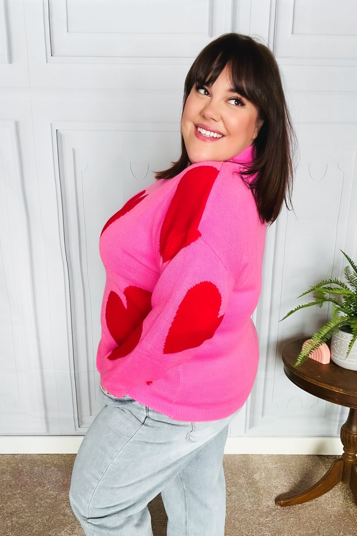 Cupid's Arrow Pink & Red Heart Jacquard Sweater - Sybaritic Bags & Clothing