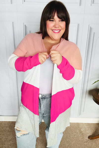 Face The Day Blush Wide Stripe Hacci Colorblock Cardigan - Sybaritic Bags & Clothing