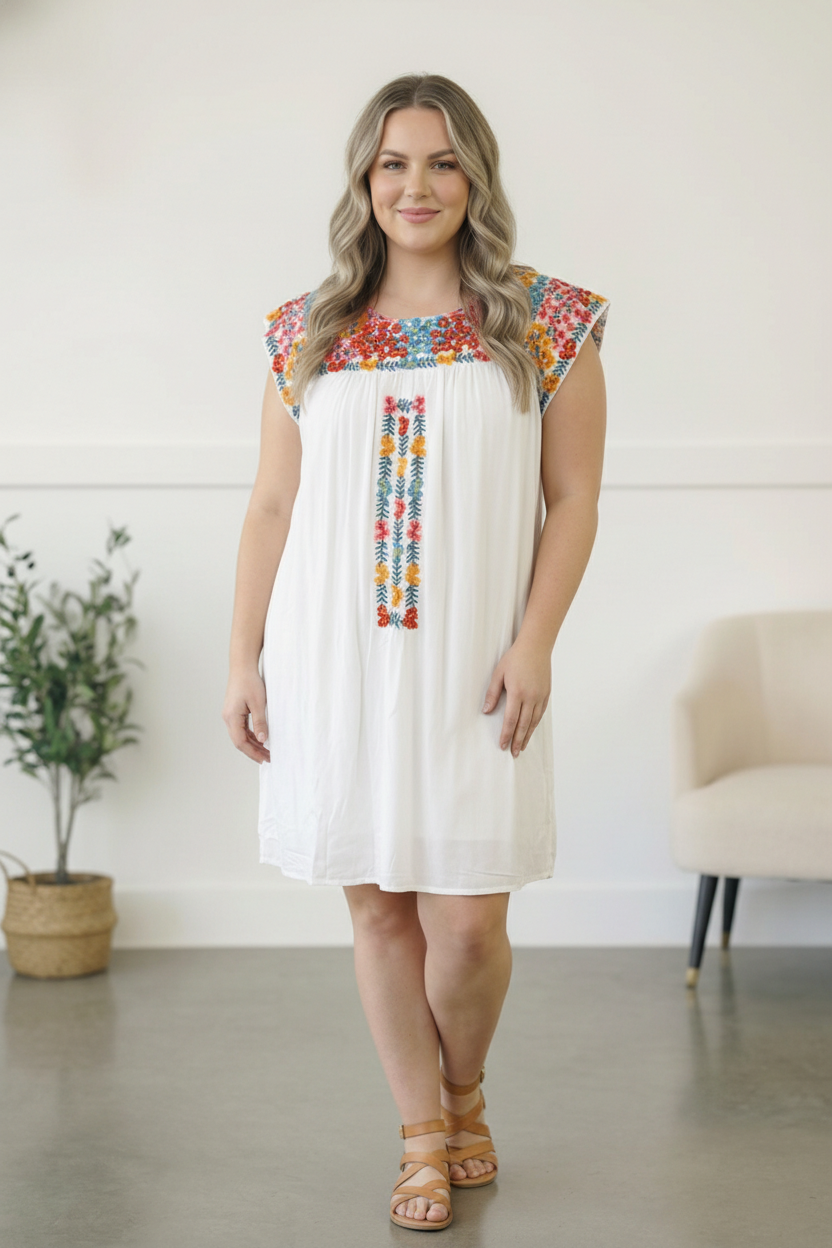 Fiesta Bloom Embroidered Dress