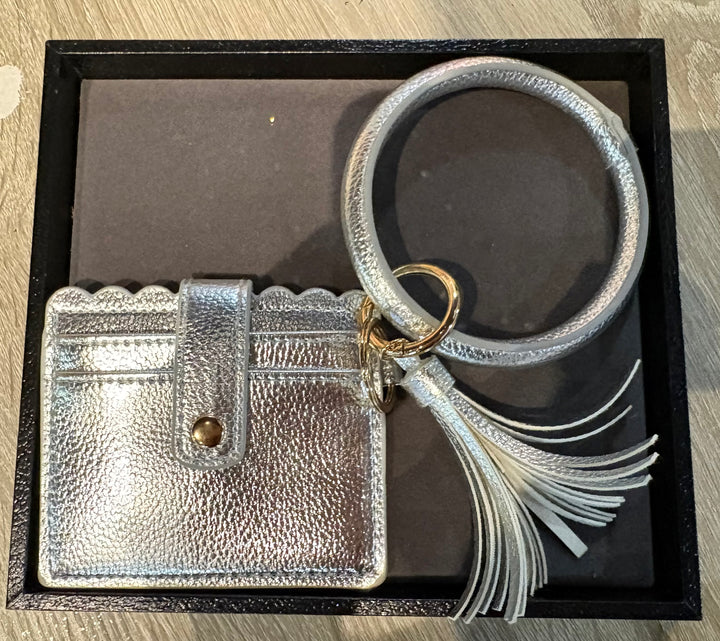 Bangle Style Silver Wristlet With Keychain