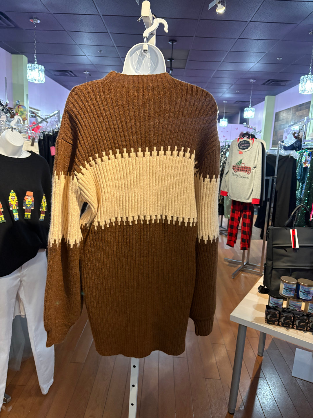 Brown Cream Sweater Dress