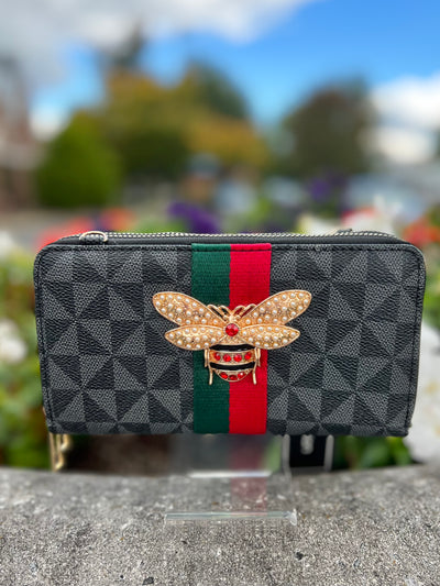 Embellished Bee Double Zipper Wallet