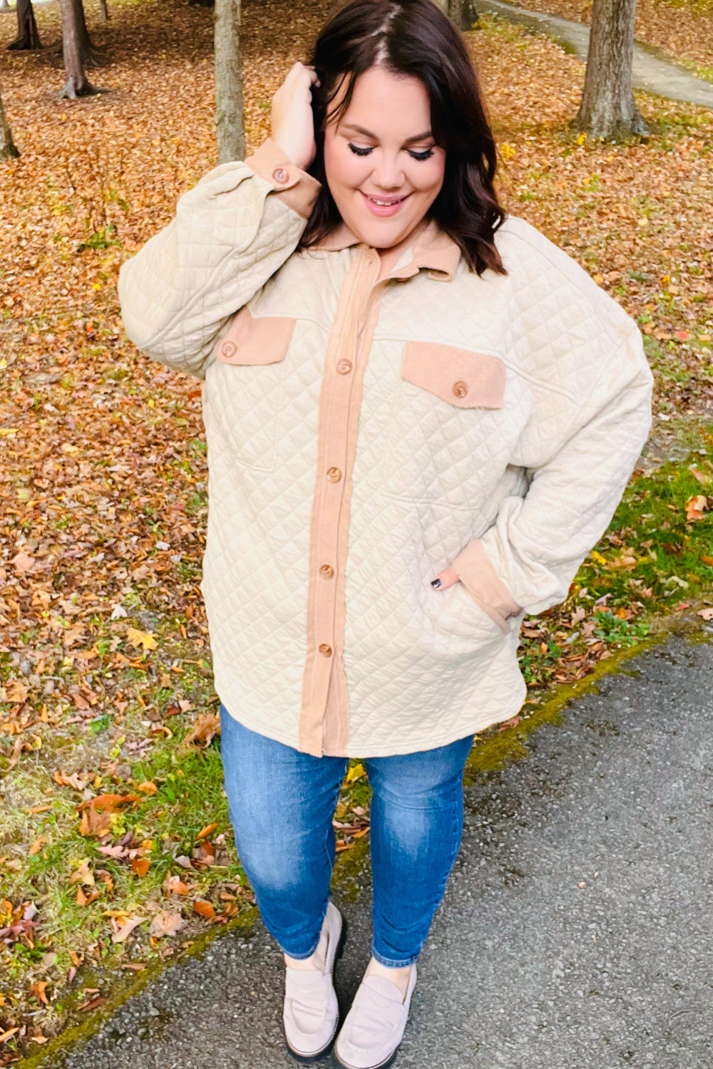 Eyes On You Taupe Quilted Knit Button Down Shacket - Sybaritic Bags & Clothing