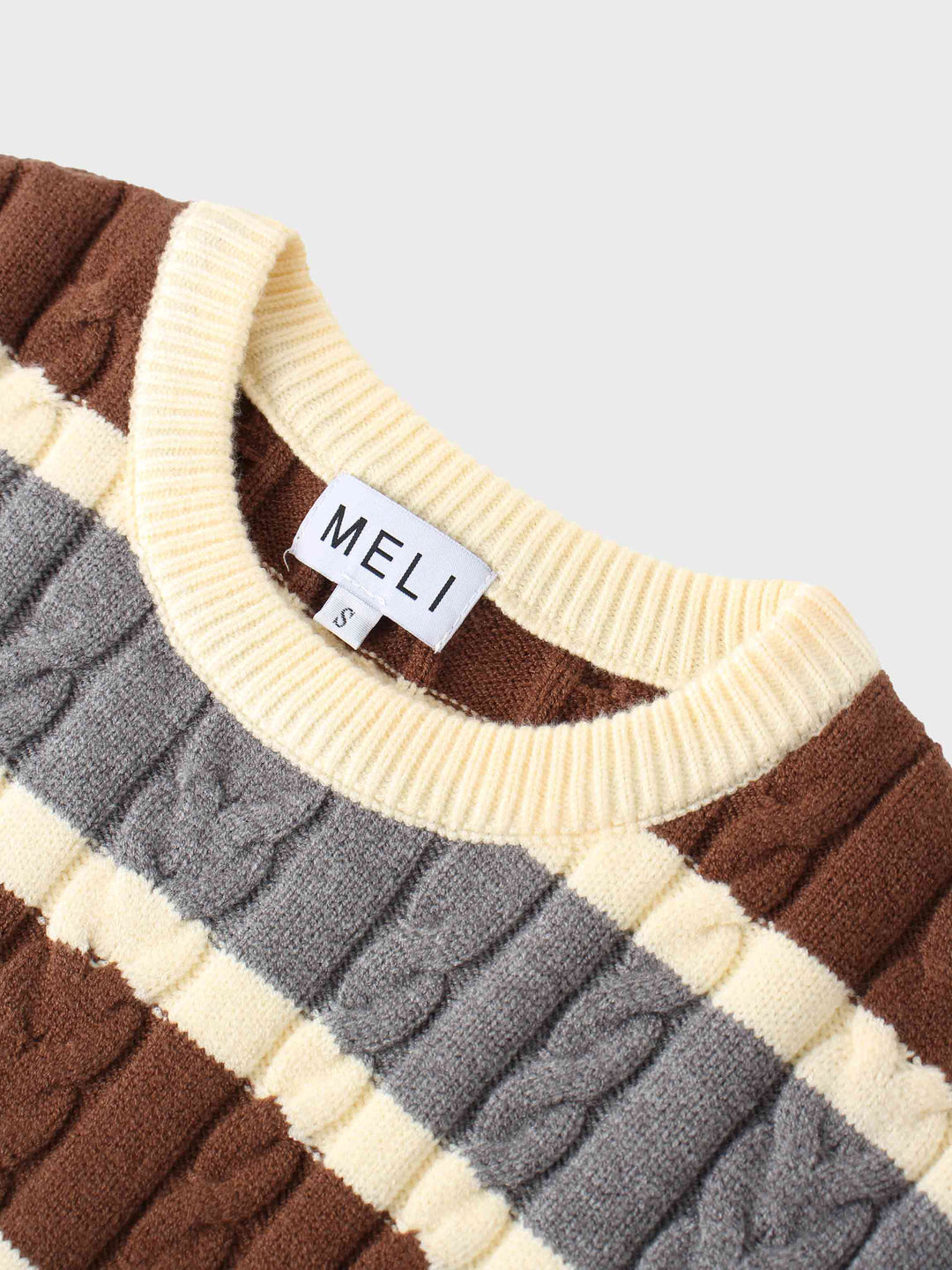 Cable Striped Sweater-Brown/Grey