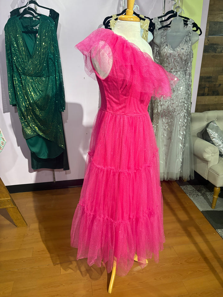 One Side Off Shoulder Pink Dress