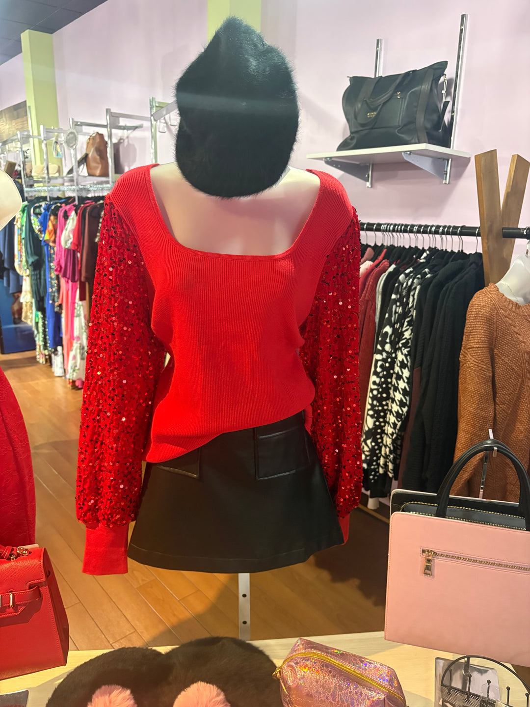 Glitter Long Sleeve Square Neck Sweater Top