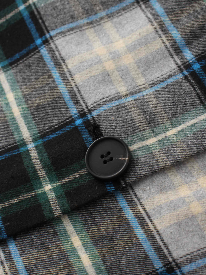 Plaid Button Down A-Line Skirt-Black/White/Blue