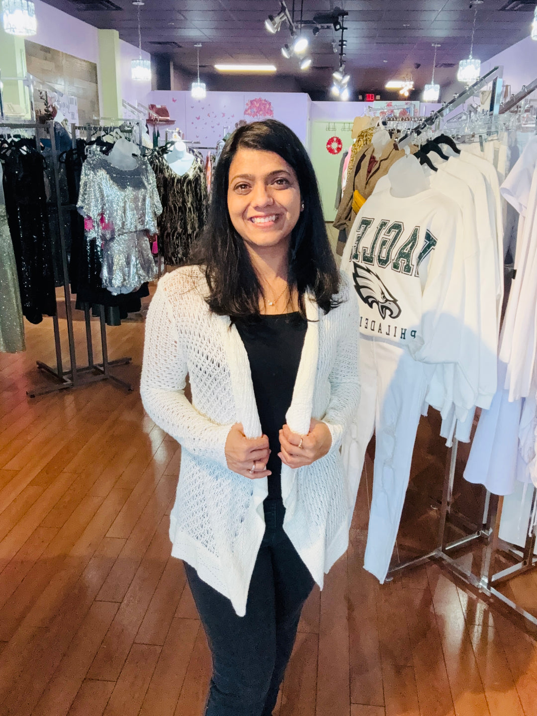 Ivory Mesh Open Front Cardigan