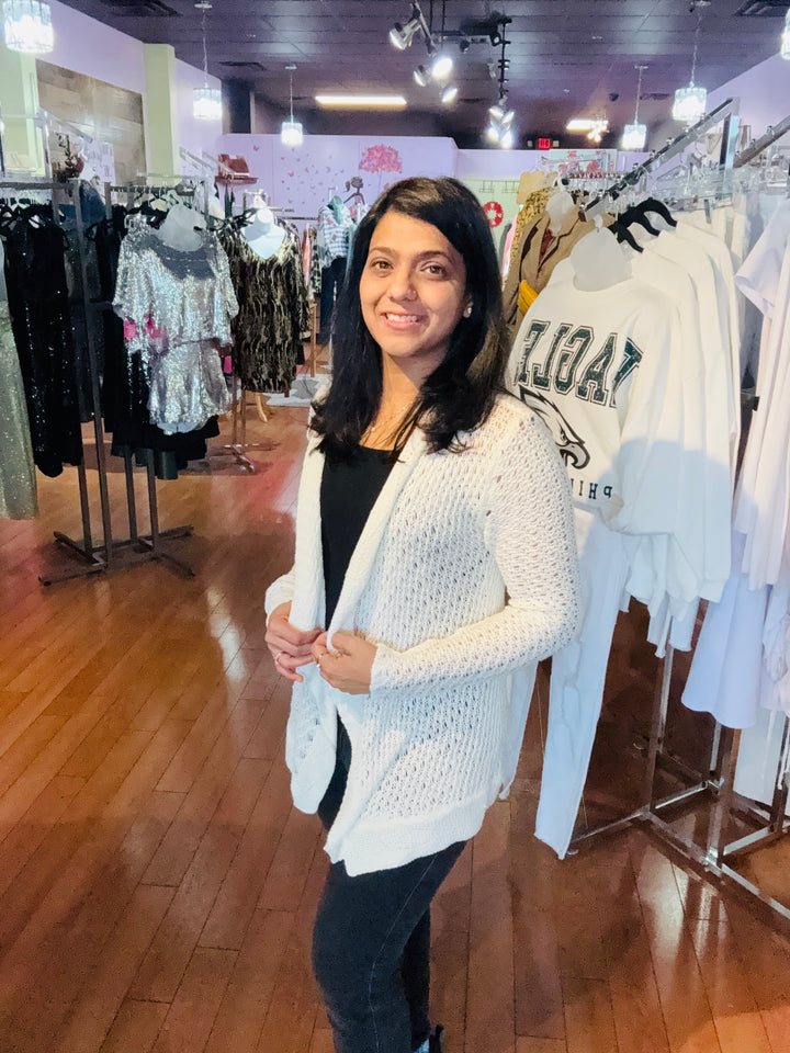 Ivory Mesh Open Front Cardigan