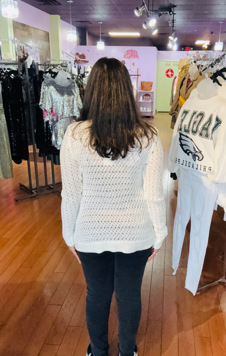 Ivory Mesh Open Front Cardigan