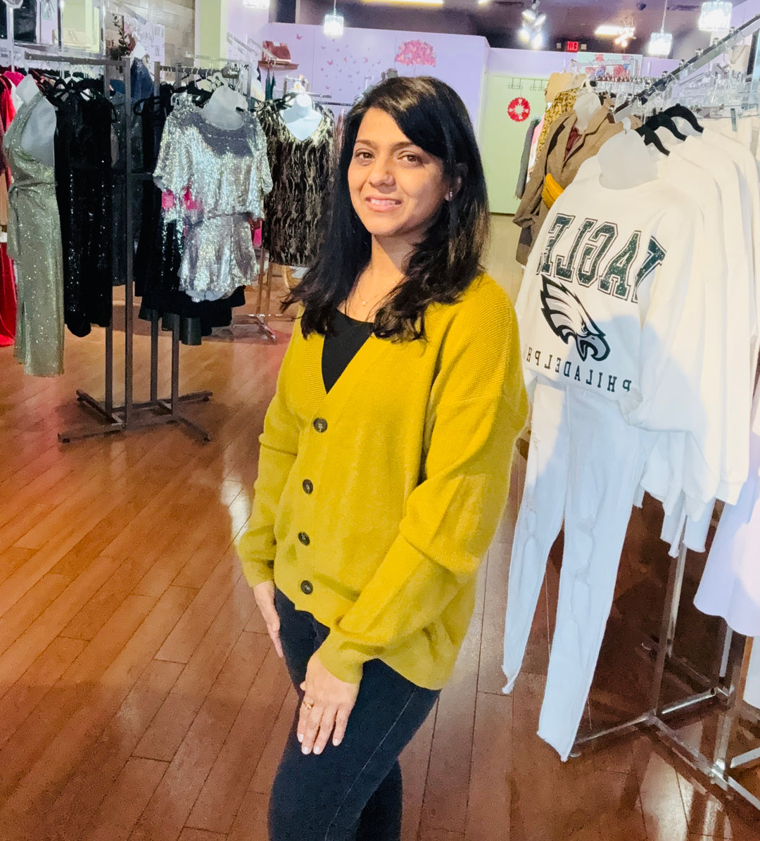 Front Button V Neck Sweater Cardigan