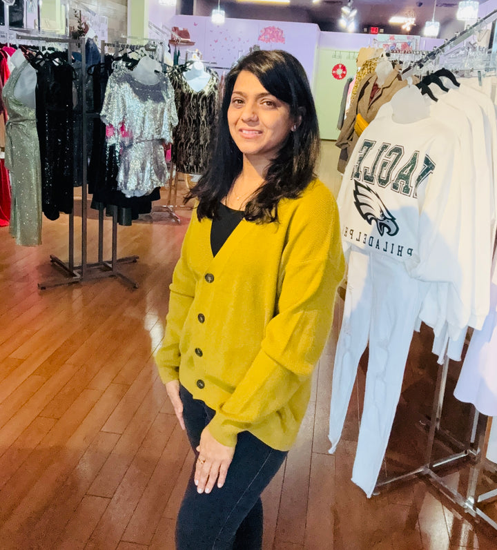 Front Button V Neck Sweater Cardigan