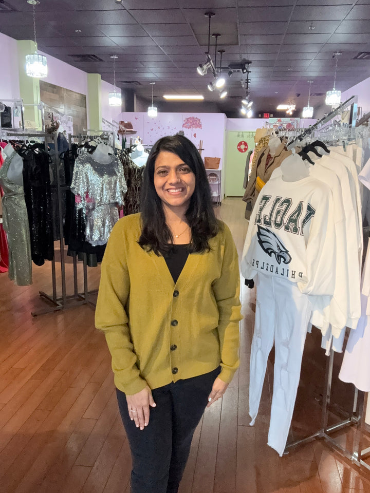 Front Button V Neck Sweater Cardigan