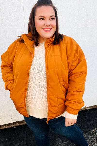 Eyes On You Butterscotch Quilted Puffer Jacket - Sybaritic Bags & Clothing