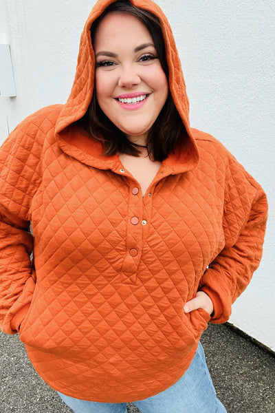 Feeling Bold Burnt Orange Quilted Quarter Snap Hoodie - Sybaritic Bags & Clothing