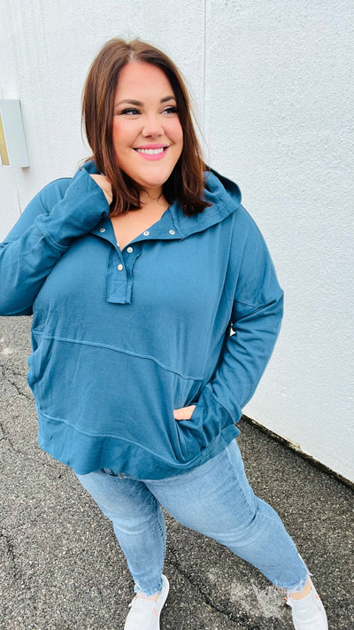 Cozy Up Teal French Terry Snap Button Hoodie - Sybaritic Bags & Clothing