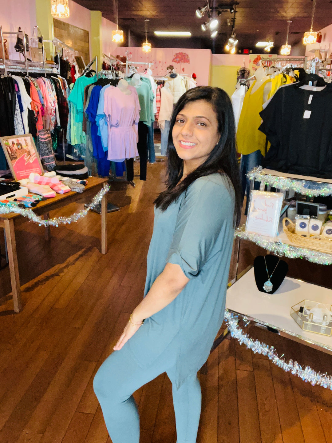 Zenana Slate Legging and V-Neck Set