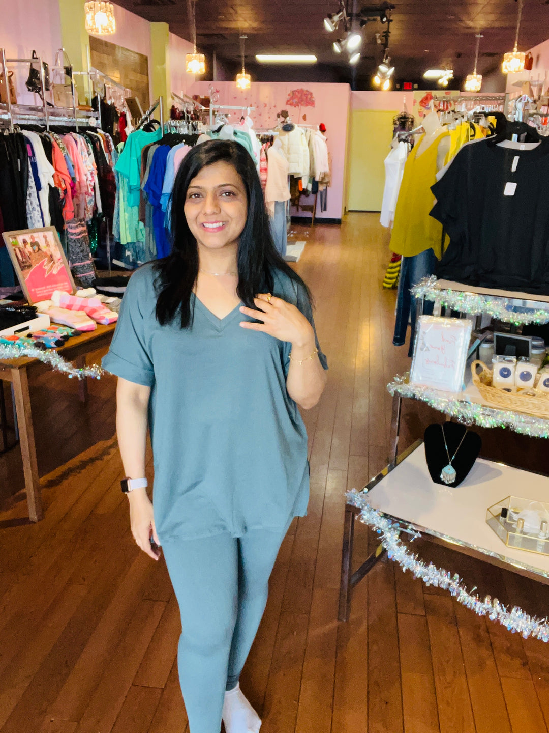 Zenana Slate Legging and V-Neck Set