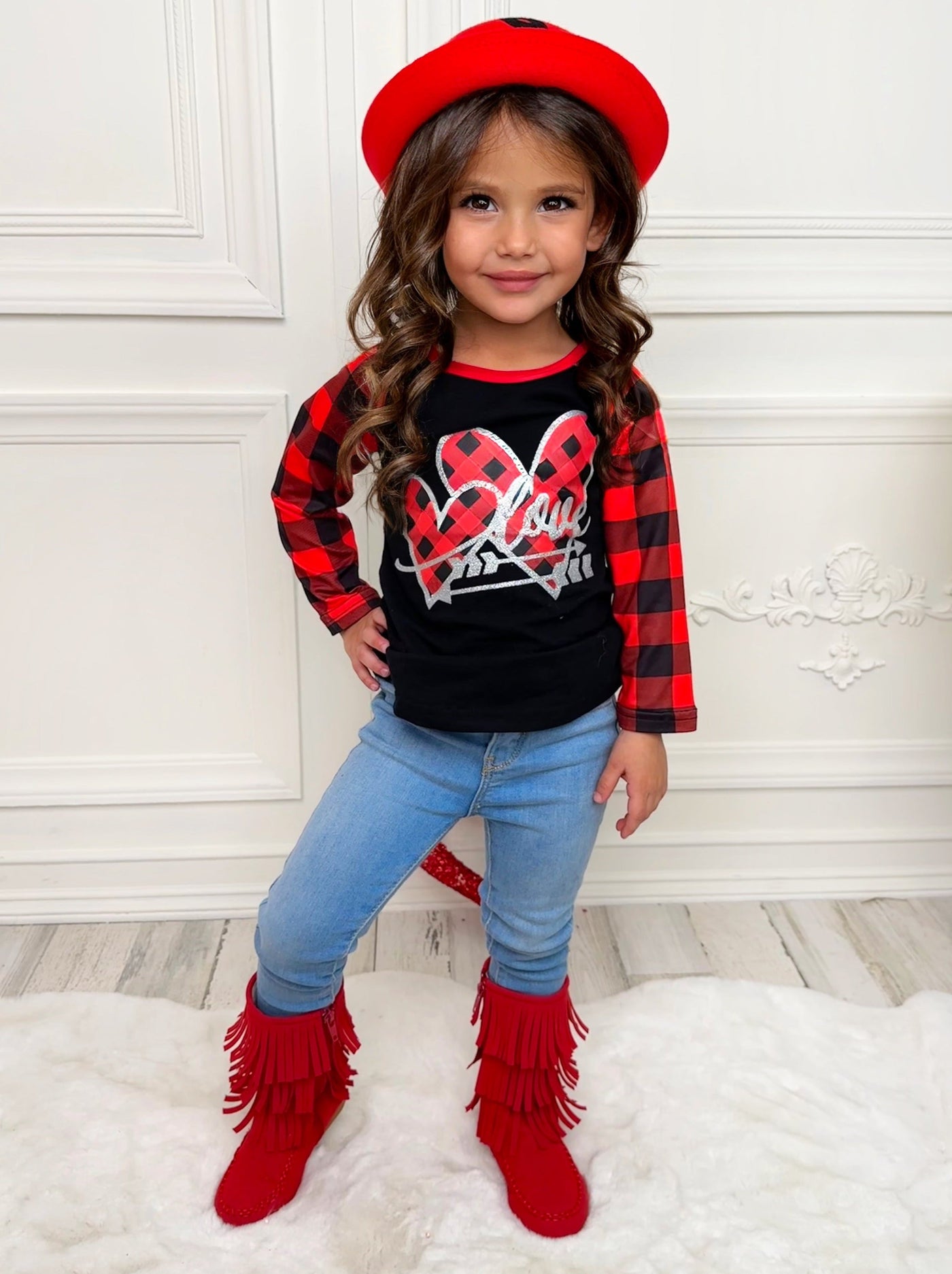 Cupid's Love Plaid Raglan Top