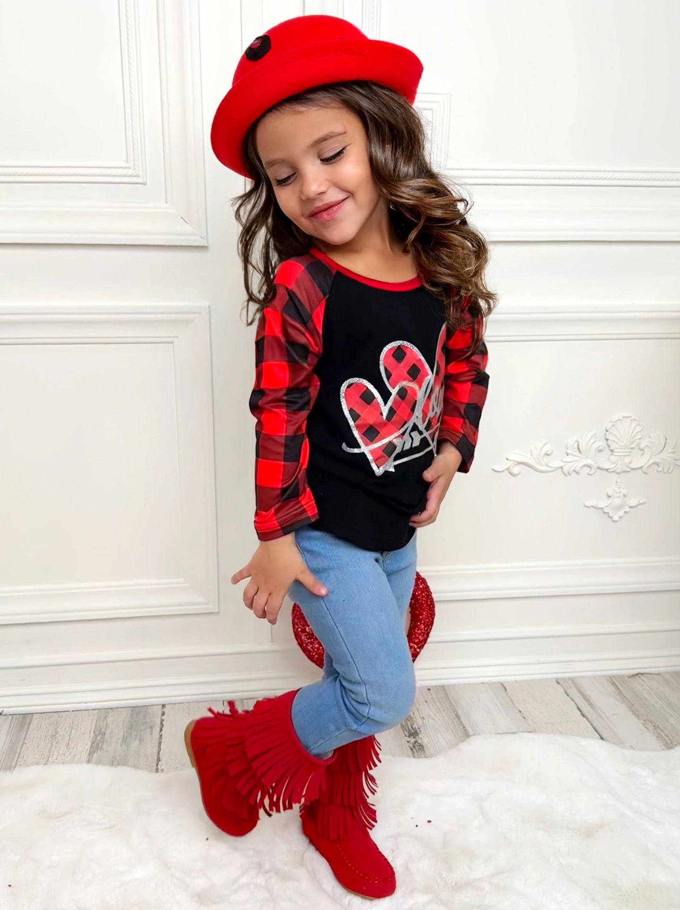 Cupid's Love Plaid Raglan Top