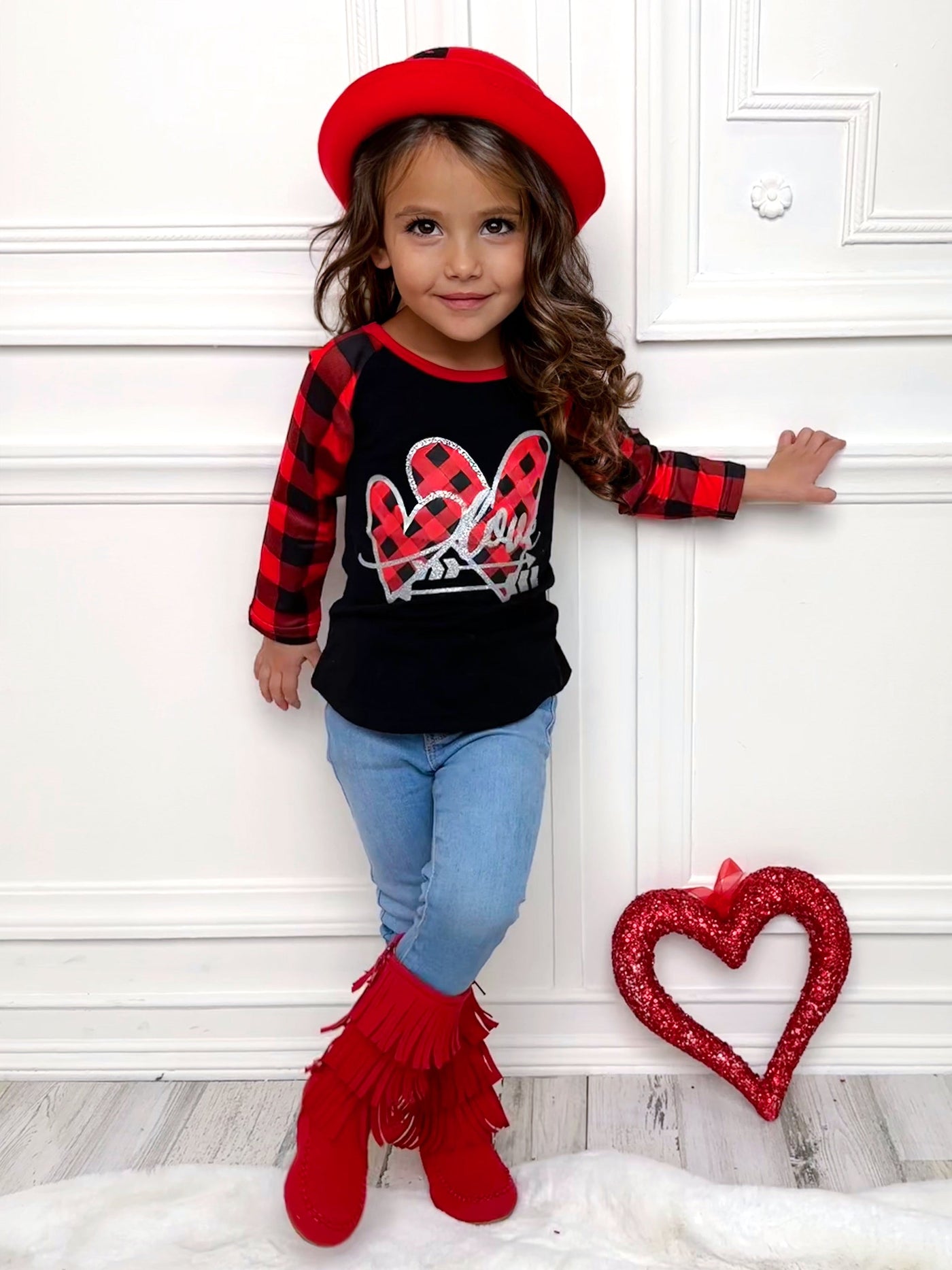 Cupid's Love Plaid Raglan Top