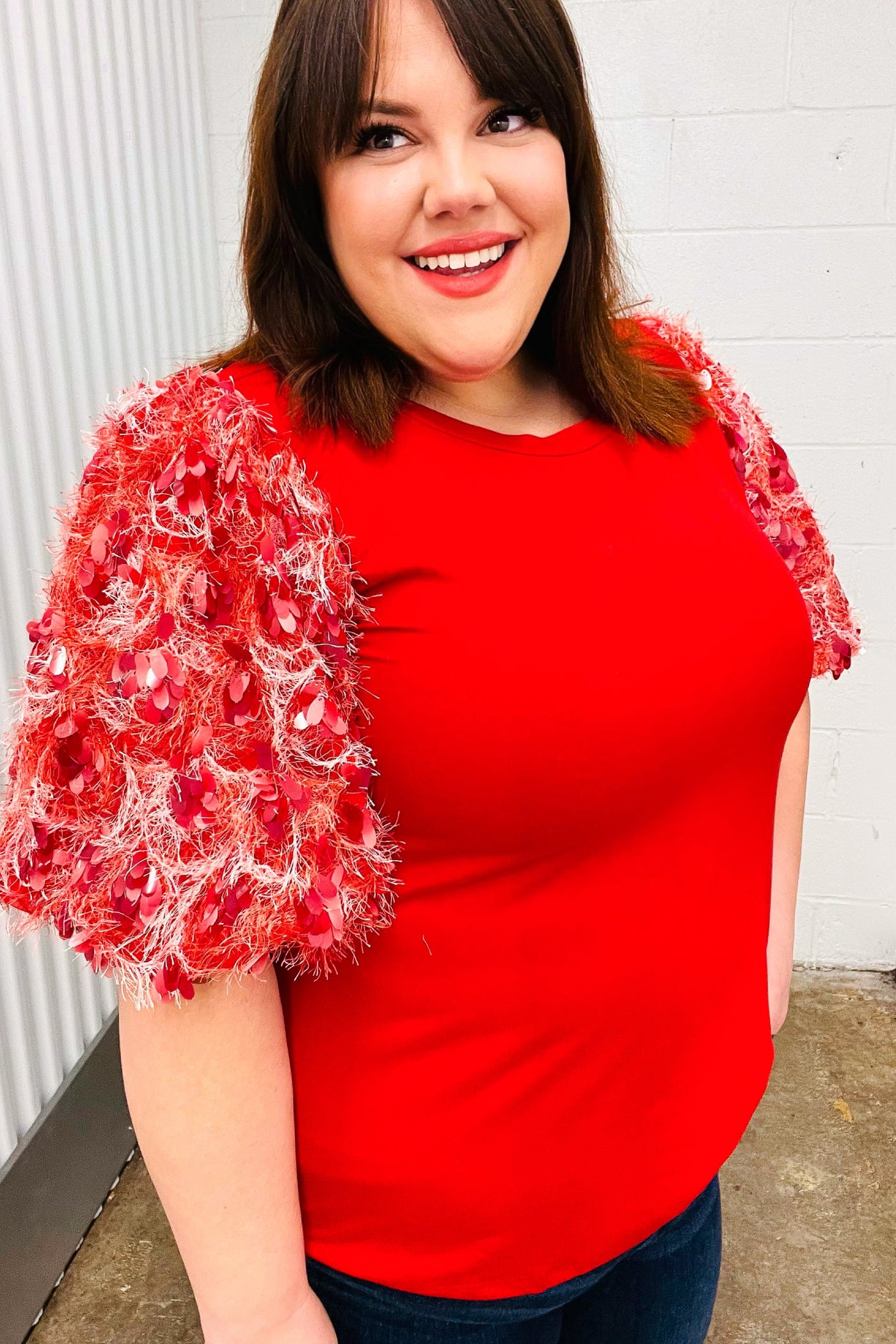 Come To Me Red Sequin Puff Short Sleeve Top - Sybaritic Bags & Clothing
