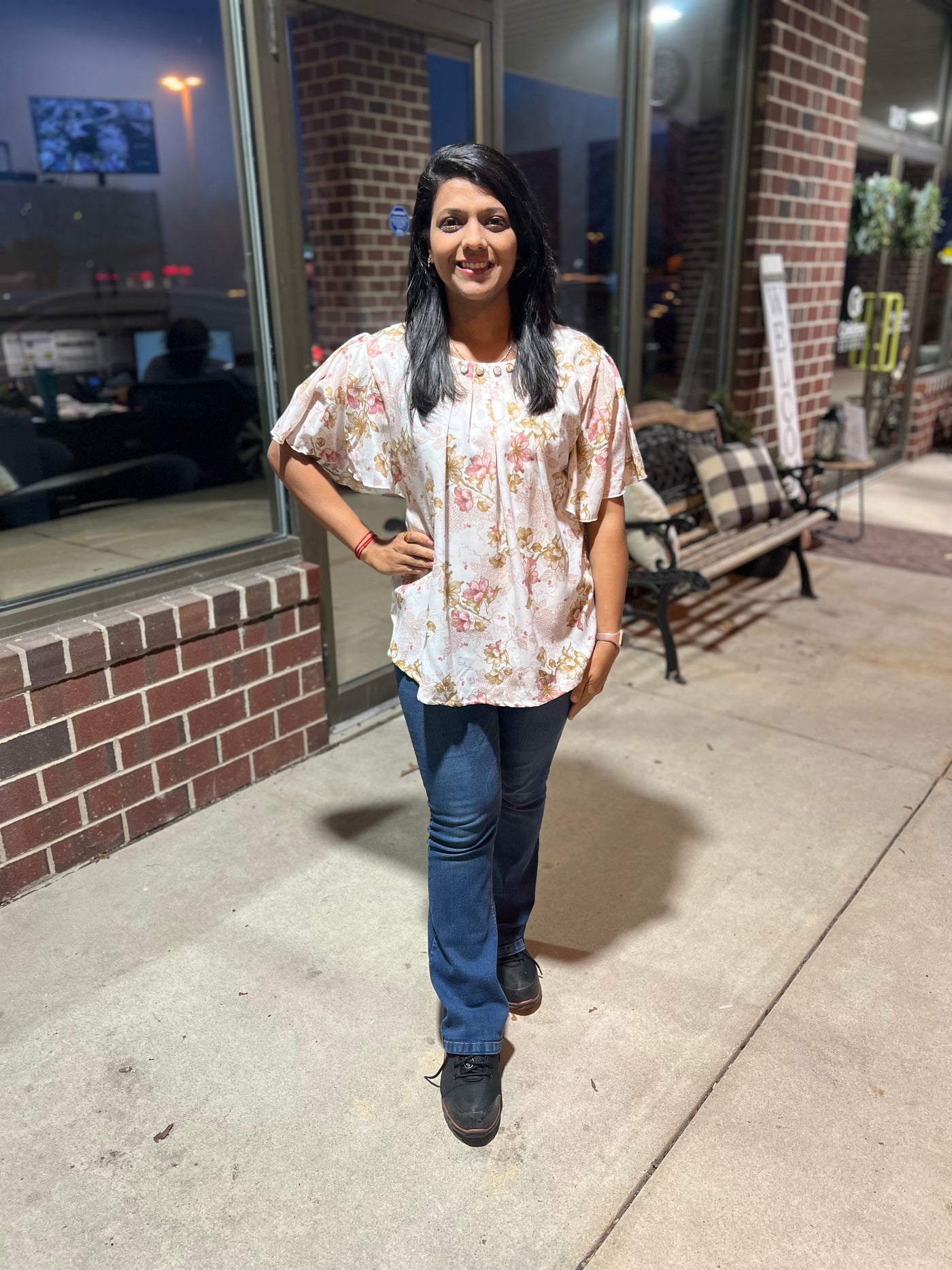 Floral Top with Flutter Sleeves