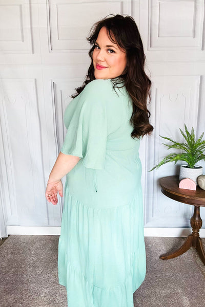 Take You Away Mint Elastic V Neck Tiered Maxi Dress - Sybaritic Bags & Clothing