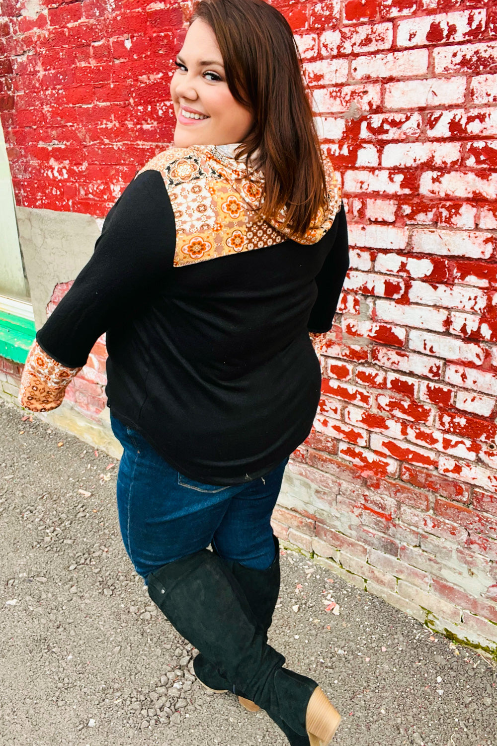 Cozy Up Black & Rust Paisley Print Hacci Knit Hoodie - Sybaritic Bags & Clothing