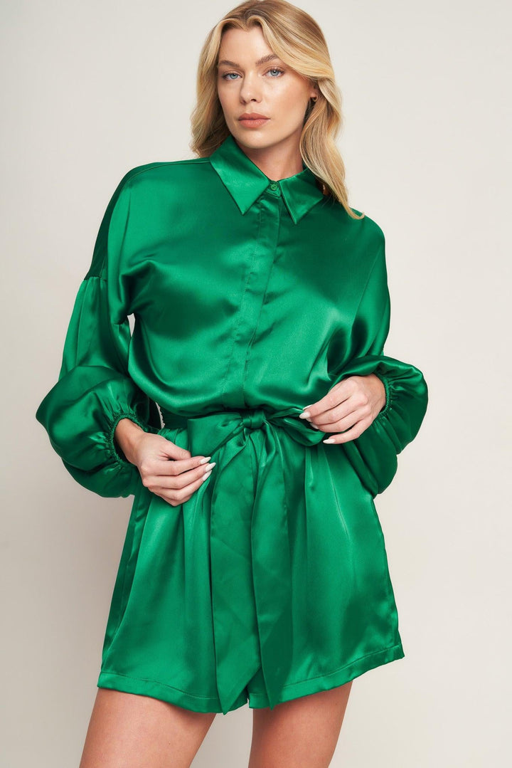 CELEBRATION TIME WOVEN SATIN ROMPER