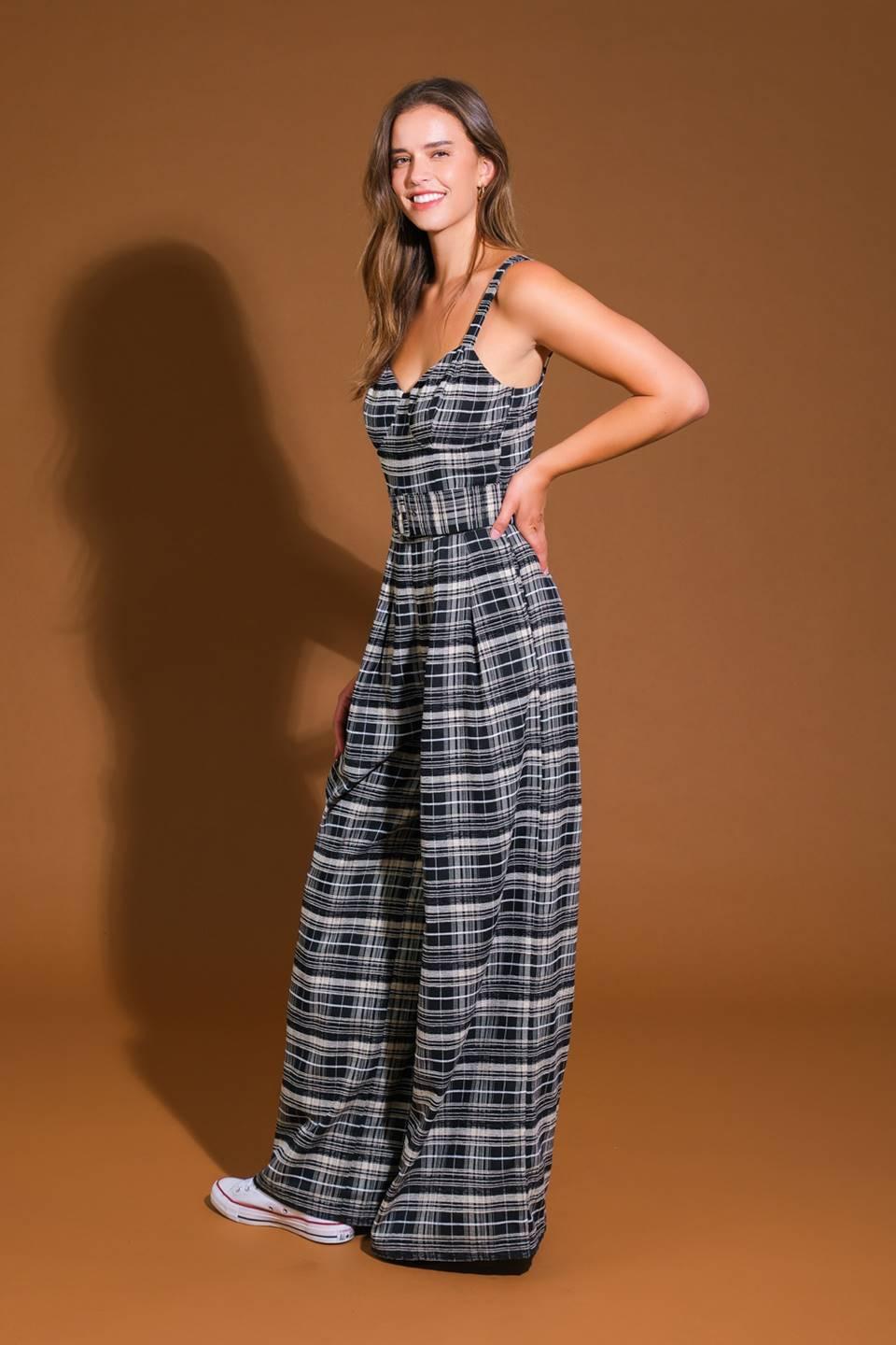 SAND DUNE WOVEN PLAID JUMPSUIT