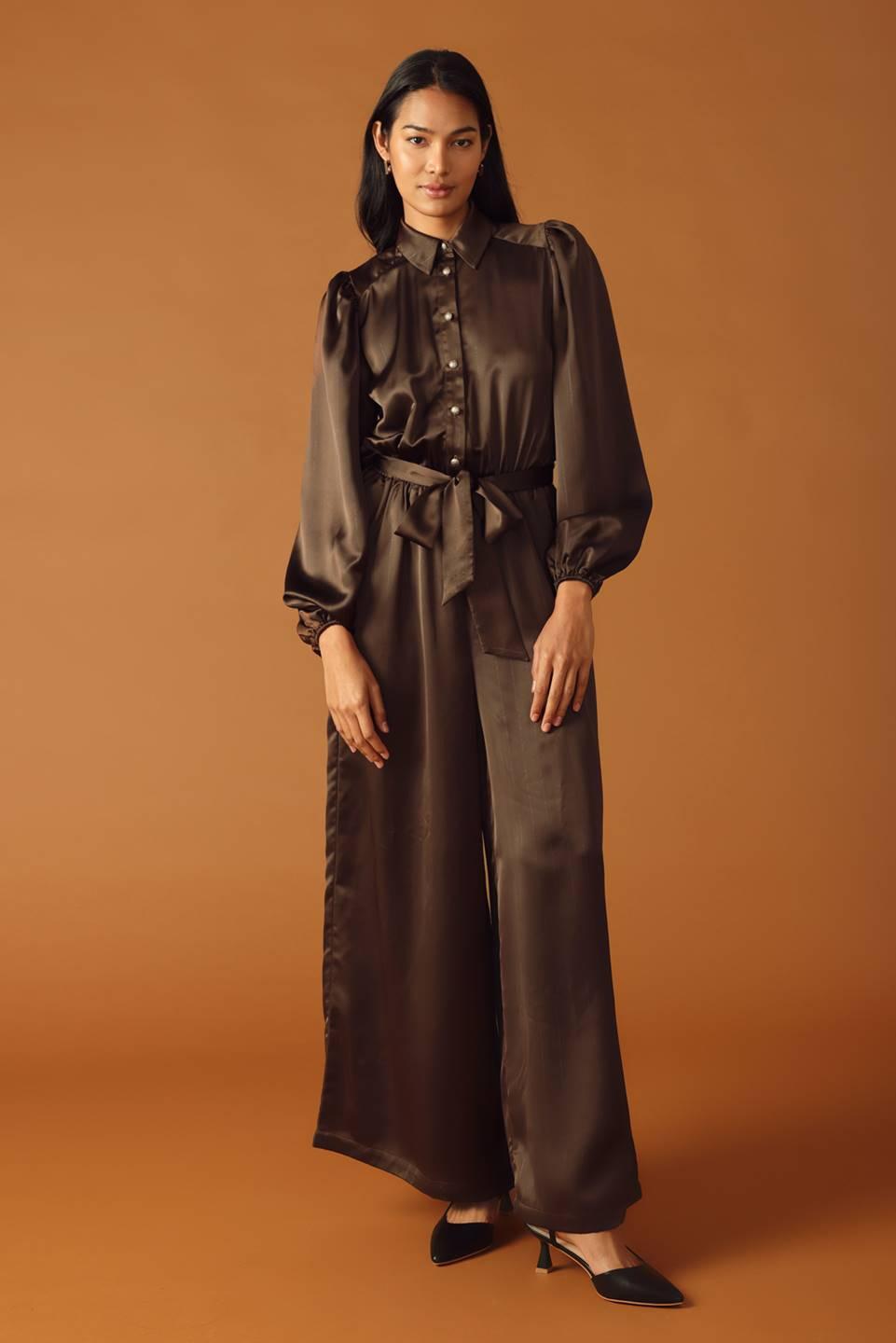 MOONFLOWER BROWN WOVEN JUMPSUIT