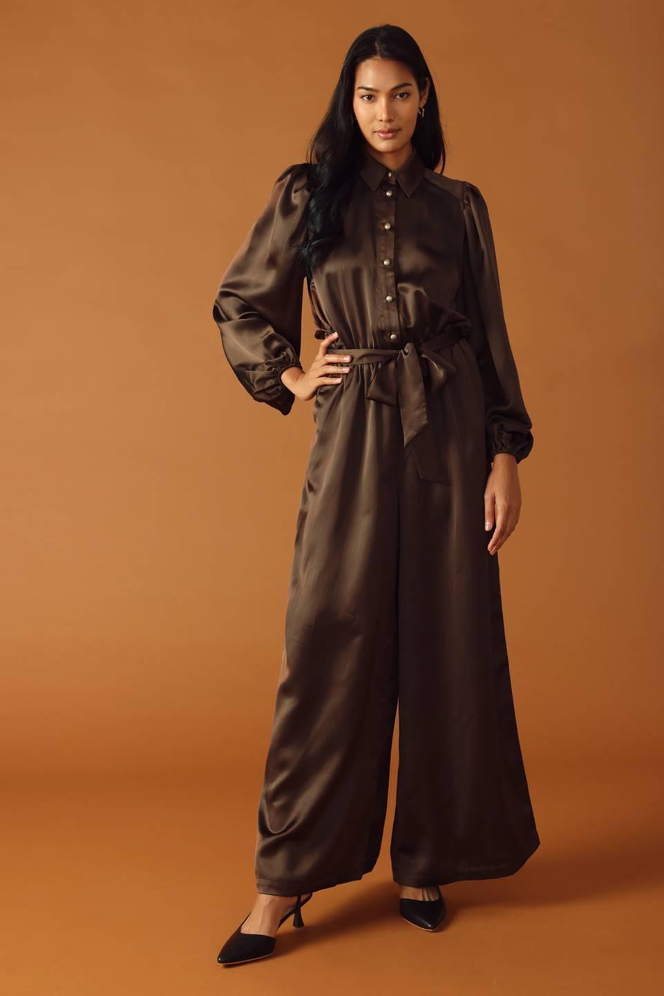 MOONFLOWER BROWN WOVEN JUMPSUIT