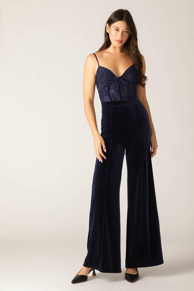 GLEAMING GLAM WOVEN LACE VELVET JUMPSUIT