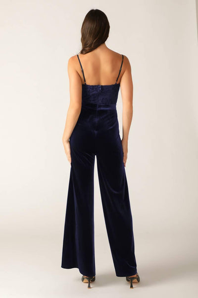 GLEAMING GLAM WOVEN LACE VELVET JUMPSUIT