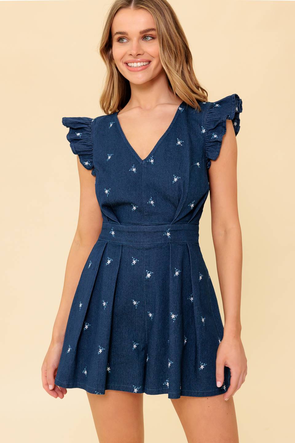 THE FELICITY DARK INDIGO WOVEN ROMPER