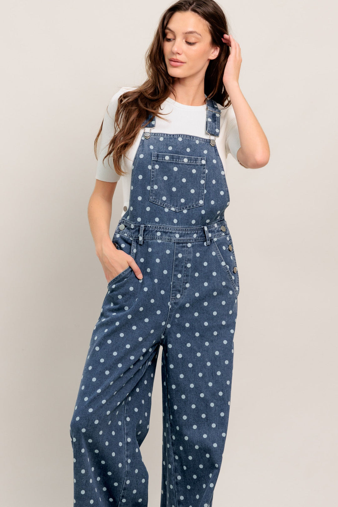 EVERYDAY POLKA OVERALL DENIM JUMPSUIT