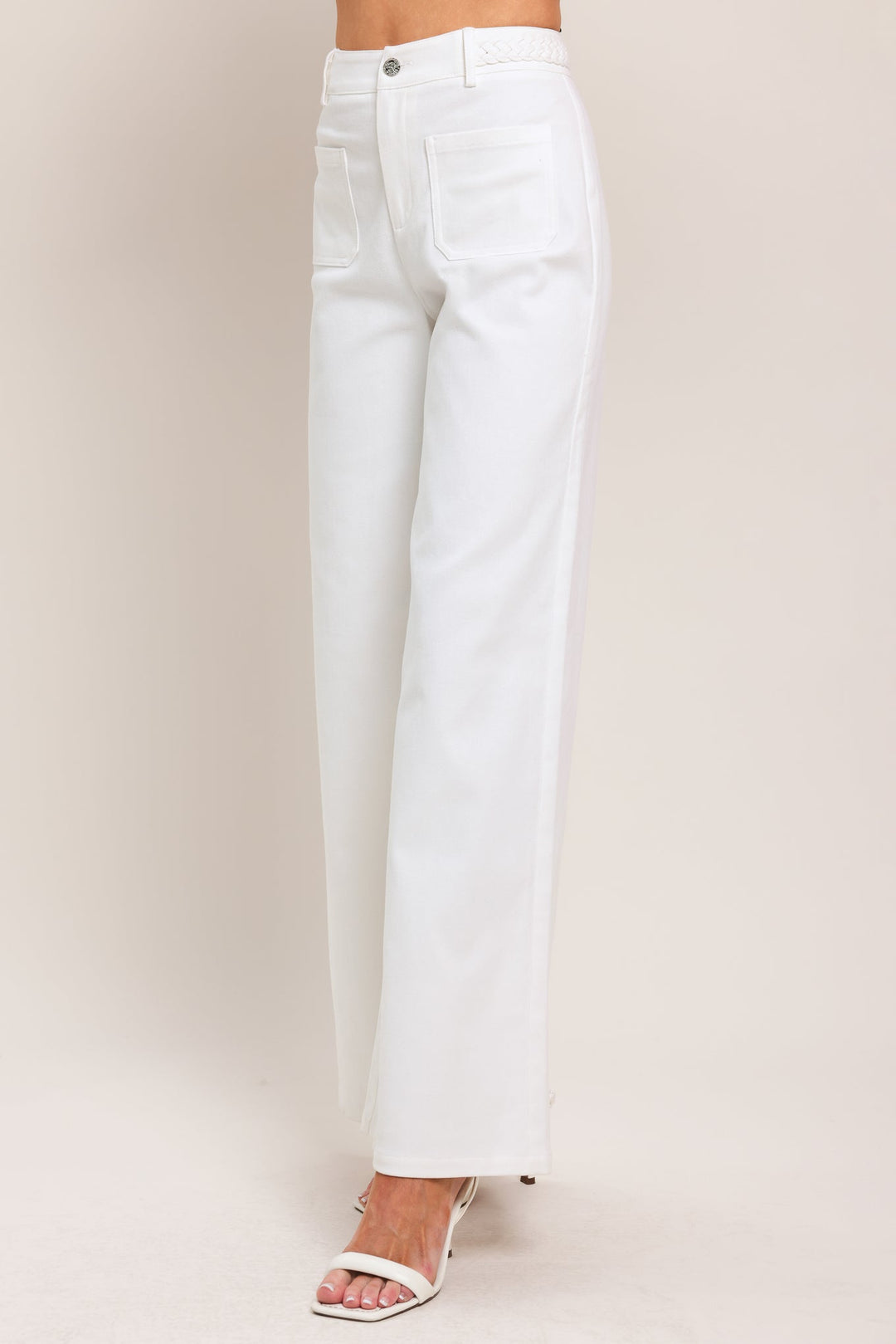 WHITE EASE WOVEN WIDE PANTS