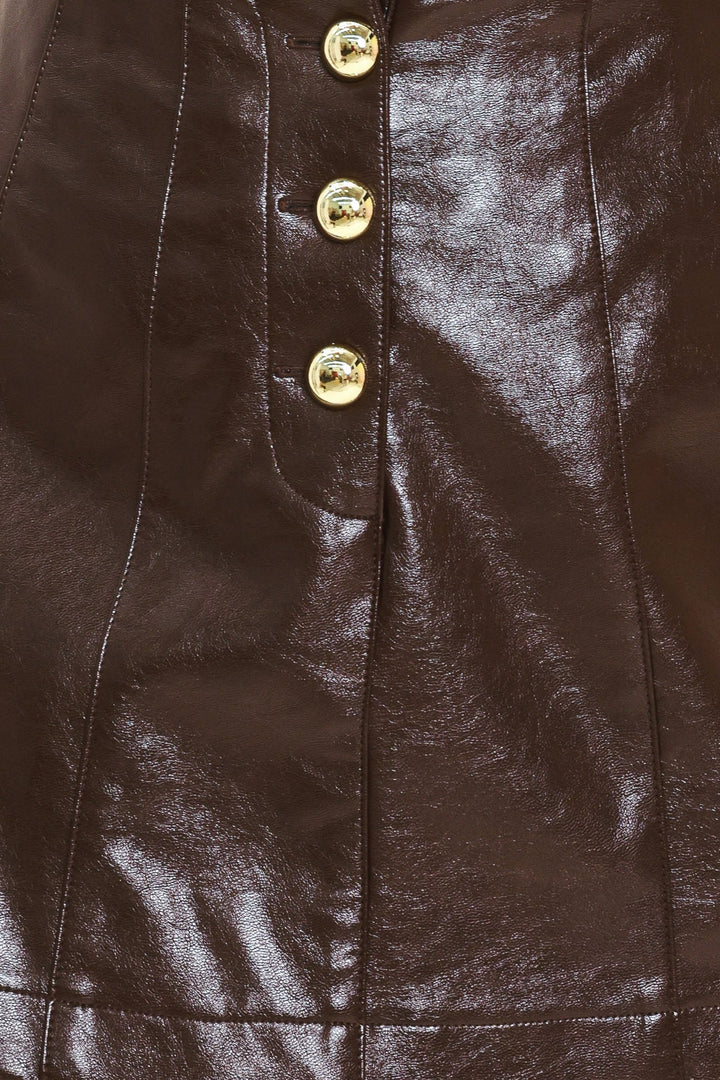BROWN LACQUER MUSE FAUXLEATHER SKORT