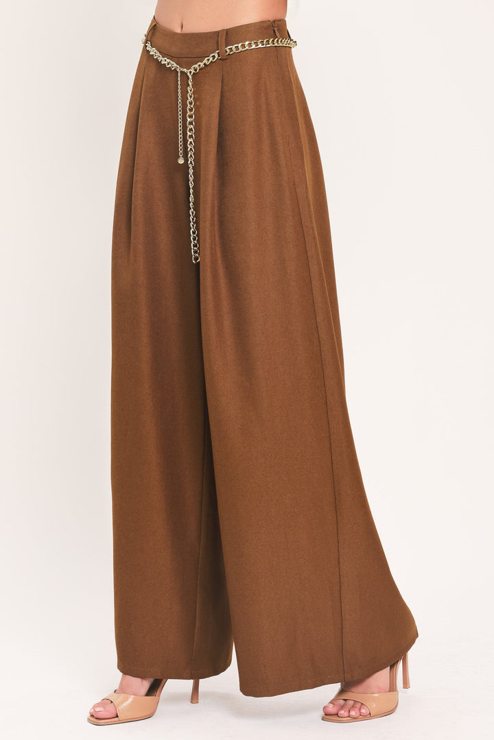 UPTOWN MOMENT CHAIN BELTED WIDE LEG PANTS