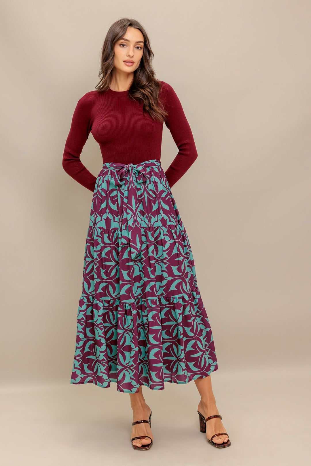 SANGRIA BLOOM WOVEN MIDI DRESS