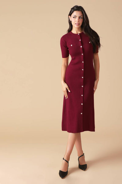 Burgundy Urban Elegance Sweater Midi Dress front pose